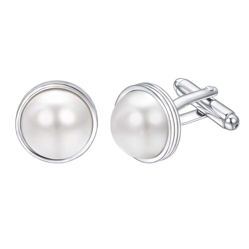 Mens Pearl Cufflinks for Men Customized Silver Cufflinks Suit Shirt Wedding Groom Groomsmen