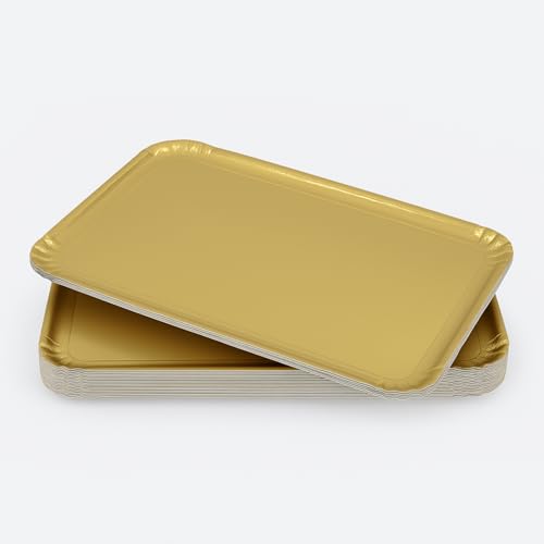 25 Plateaux Traiteur Jetables Dorés 42x30 cm - Carton Épais - Présentoir Apéritif Buffet - Plateau de Service Jetable pour Fêtes, Réceptions et Mariages...