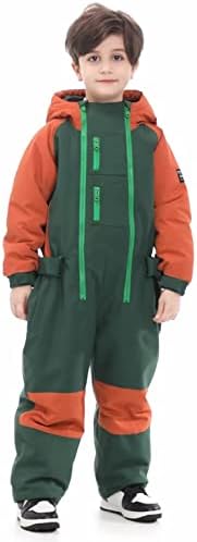 BUMDEEP Kid's Girls Boys One Pieces Ski Suits Jumpsuits Snowsuits Snowboard Waterproof Jackets (Green,100cm)