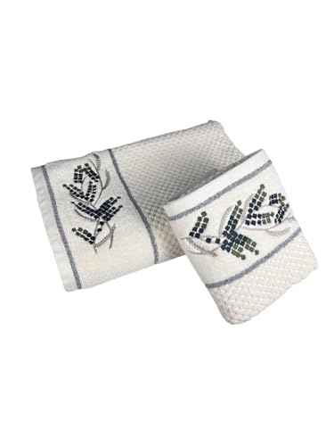 Image of SENSES By Riba Cotton Towel Set 550 GSM - Design 6, 2 Pcs| 1 Bath + 1 Hand Towels Combo | Super Soft, Absorbent, Lightweight, Antimicrobial, Low Linting