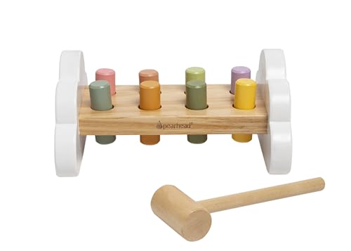Image of Pearhead Montessori Hammer Bench, Wooden Pounding Toy for Toddlers | Early Development Activity, Fine Motor Practice, Colorful Interactive Play, Ages 1+