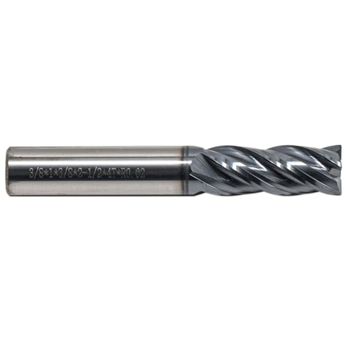 Image of High Performance Solid Carbide End Mill - AlTiN Coated, HRC55, Variable Helix- .020 inch Corner Radius, 4 Flute, 3 /8 inch Cutting Diameter, 3 /8 inch Shank Diameter, 1 inch Length of Cut, 2-1 /2 inch Overall Length