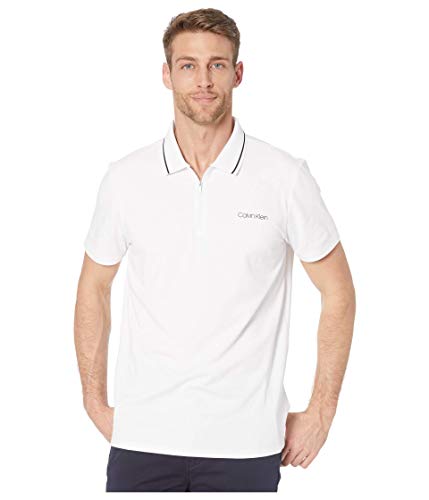 Calvin Klein Men's Move 365 Short Sleeve Quick Dry Moisture Wicking Logo Polo Shirt, Brilliant White Zipper, Large