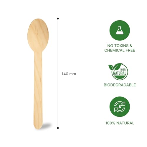 Image of Lazer Accessories Pack of 50 Multipurpose Disposable Wooden Spoons | Eco-Friendly, Natural & Biodegradable Flatware | Ideal for Kids Birthday, Wedding, Party | 140mm Durable & Compostable Cutlery