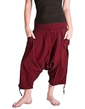 Vishes - Alternative Bekleidung - Damen Lässige Extra Weite Hose Baggy Schlupfhose Dehnbund Taschen dunkelrot