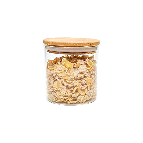 Oikos - Pote de Vidro 500ml com Tampa de Bambu Hermético Redondo Flat