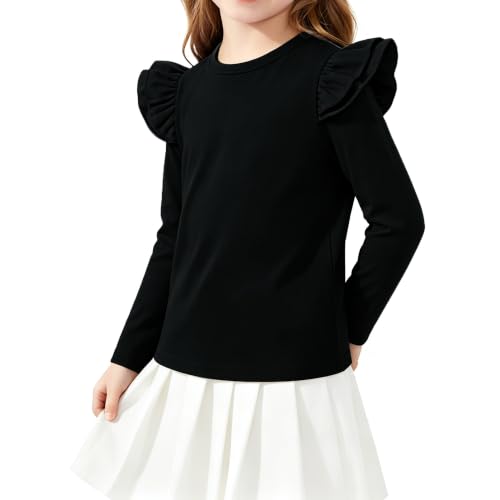 Image of LYSMuch Toddler Baby Girls T Shirt Ruffle Sleeveless Kids Cotton Tshirt Solid Color Blouse