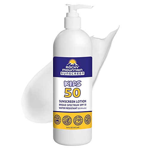 Kids Rocky Mountain Sunscreen Spf 50 Lotion | Reef Safe (Octinoxate & Oxybenzone Free) Water-Resistant | Broad Spectrum Uva/Uvb Protection | Non-Greasy, Fragrance Free, Vegan, Gluten Free | Comes With Pump (16 Fl Oz) | For Children #TOP25