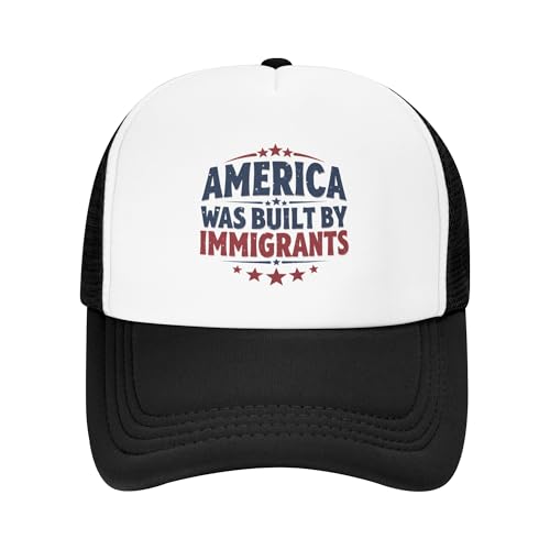 America was Built by Immigrants Trucker Hats We are All Immigrants Baseball Cap for Kids Boys Girls Snapback Mesh Back Adjustable Caps - Black