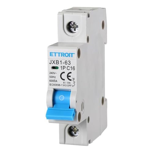 230V 16A C16 INTERRUTTORE MAGNETOTERMICO 240V AC, MONOFASE, OCCUPA 1 MODULO GUIDA DIN, 1P 1 POLO, 6KA 6000 AMPERE, INTERRUTTORE DI CIRCUITO