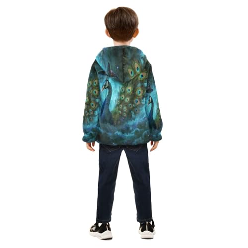 Magical Peacock with Hat Toddler Fleece Jacket Girl Boys Hooded Fleece Jacket Coat Warm Outwear Zip-up 3-10T4