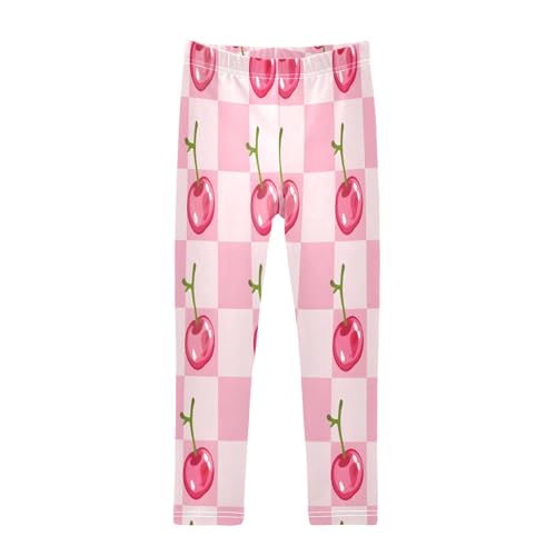 Bolaz Toddler Girls Leggings Printed Yoga Pants Leggings White Pink Grid Cherry for Kids