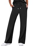 ANRABESS Women's Wide Leg Sweatpants High Waist Baggy Flared Pants Drawstring Athletic Joggers Sweat Pants Black Medium
