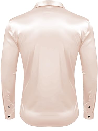 Image of IndoPrimo Men's Satin Shirt with Spread Collar Neck Line Solid Pattern Full Sleeves Regular Fit Western Style and Standard Length