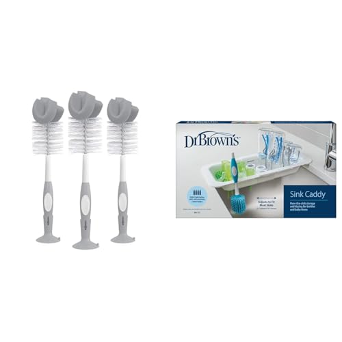 Dr. Brown's Baby Bottle Cleaning Brush, Gray, 3-Pack + Dr. Brown's Sink Caddy, Over The Sink Kitchen Storage, Baby Bottle Drying Rack and Organizer, BPA-Free image 2