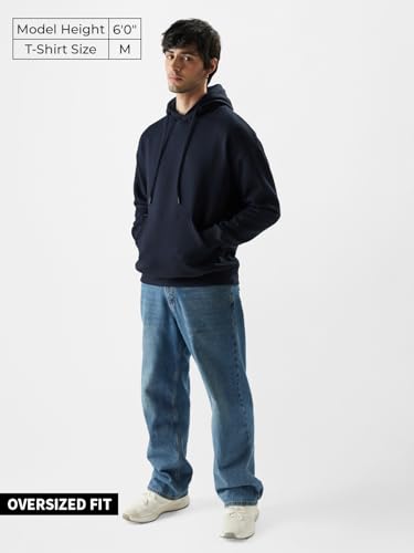 Image of The Souled Store Solids Men and Boys Long Sleeve Hooded Neck Oversized Fit Hoodies