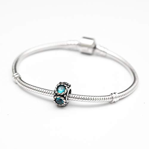 1Pc Real 925 Sterling Silver March Birthstone Flower Round Charm Bead Cubic Zirconia Blue Aquamarine Gemstone Fit Pandora All Other Bracelet Necklace Ec1-N3 #TOP1