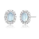 Weviway Sterling Silver Oval Aquamarine Stud Earrings with Crystal Accents – March Birthstone