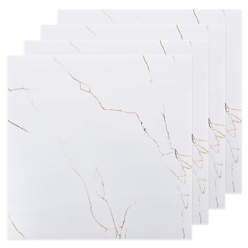 Carreaux de sol stratifiés autocollants imperméables AKOLAFE | Dalle vinyle marbre blanc 40 pièces