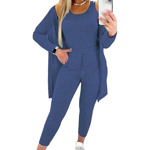 3 Piece Sets for Women Fall Fashion 2025 Outfits Tank Top Long Sleeve Cardigan and Pants Sets Loungewear
