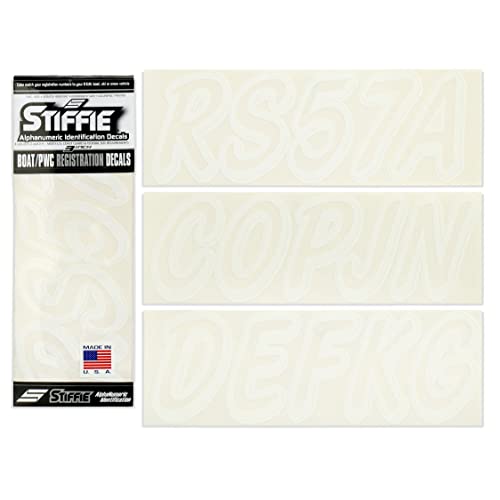 Image of STIFFIE Whipline Solid Transparent Clear /White 3 inch Alpha-Numeric Registration Identification Numbers Stickers Decals for Boats & Personal Watercraft