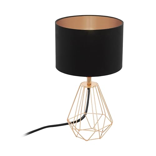 EGLO Nachttischlampe Carlton 2, Deko Tischlampe Vintage, Retro Lampe aus Metall und Stoff in Kupfer und Schwarz, E14