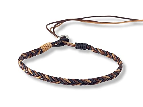 LuZ ITALY Pulsera para hombre en cuero crudo tejido a mano en tres colores   Ajustable