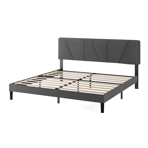 Zinus Maya Polsterbett 180x200 cm mit Kopfteil - 30 cm Hohes Bett 180x200 mit Lattenrost aus Holz - Kompakte Verpackung & Einfache Montage - Dunkelgrau