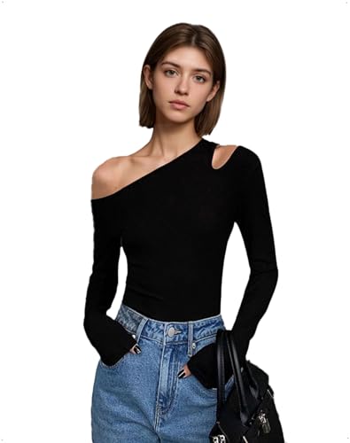 EMOTTOS Damen Y2K Tops, Sexy Asymmetrische Off Shoulder Cut Out Shirts...