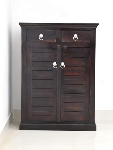Image of Solid Sheesham Wood Multipurpose Shoe Rack | Cabinet for Living Room | Bedroom | Hall | Entryway | Home Furniture (Walnut Finish)
