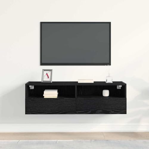 Meuble TV suspendu chêne noir 100cm : rangement multimédia optimal pour écran