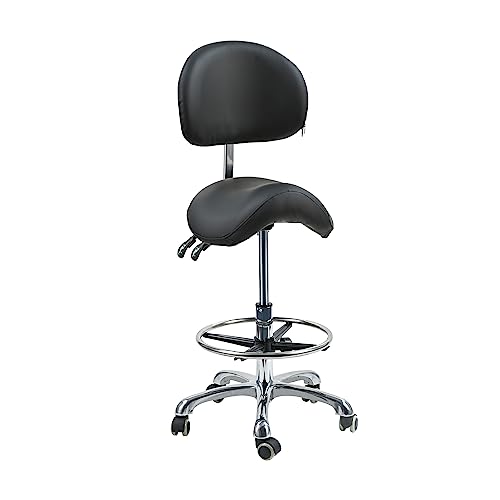 Ergonomic Saddle Stool with Wheels and Back Support
