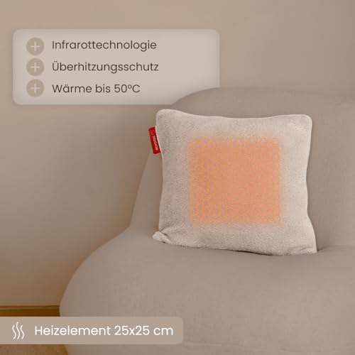 Auronic Heizkissen Kabellos - Wärmekissen mit Akku - Kabelloses Kissen mit Abschaltautomatik - Elektrisches - Beheizbares - Infrarot - Aufladbar - Für Rücken - 45x45cm