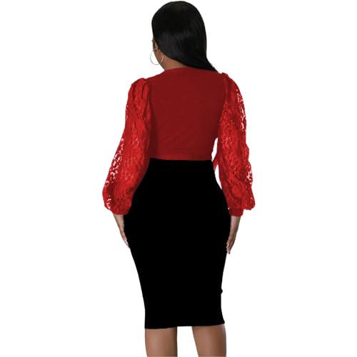 Image of BOGURST Semi Formal Church Dresses for Women Bishop Sleeve Sexy V Neck Bodycon Midi Dresses