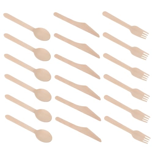 Unomor Disposable Wooden Forks Spoons Knives Set 6 Sets of 18pcs Brown Kraft Paper Tableware Party Supplies