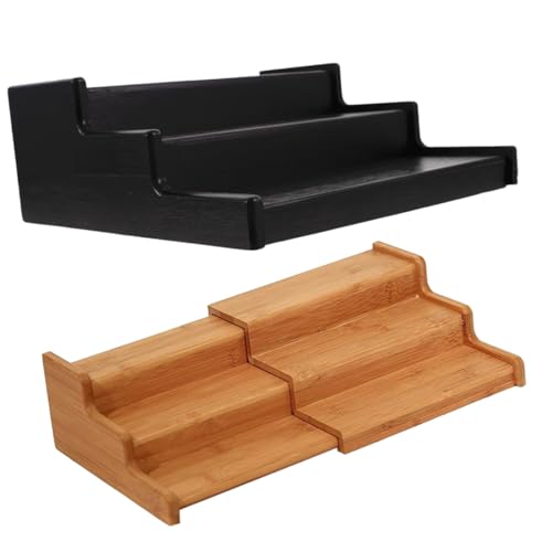 Cabilock 2 Piezas especiero de bambú balanza de cocina estante escalonado Pararse estanterias almacenaje estanterias trastero organizador retráctil de cocina conveniente estante de especias