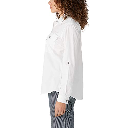 Dickies Women's Long Sleeve Roll-Tab Work Shirt, White, Small #TOP4