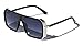 Oversized Luxury Square Shield One Piece Lens Aviator Sunglasses (Black & Silver Frame, Black Gradient Lens)