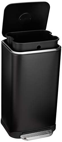 Amazon Basics Metal Rectangular Trash Can With Liner And Soft-Close Foot Pedal, 32 Liter / 8.5 Gallon, Black #TOP3