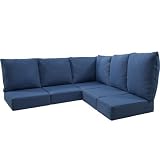 ACTREST Luxury 24x24x6 Outdoor Cushions for 5-Seat Sectional Sofa Set of 5 - Water-Repellent 11-Piece Patio Cushion Set for Outside Rattan Wicker Loveseat Chair L-Shape Couch - Navy Blue/Classic