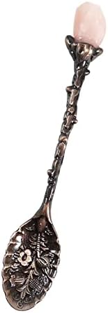 Soulnioi Retro Amethyst Crystal Alloy Metal Coffee Tea Spoon Dessert Spoon Vintage Ice Cream Spoons