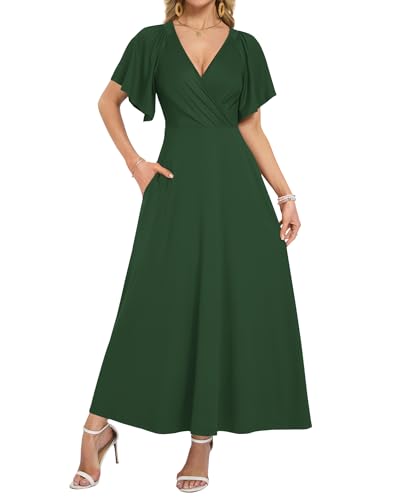 AUSELILY Maxi Dresses Women 2026 Ruffle Sleeve V Neck Summer Wrap Dress