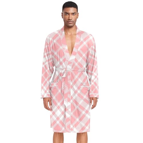 Amooorous Albornoz de cuadros rojos para hombre, bata de baño grande y alta, camisas de noche para hombre, camisa de dormir para hombre, bata de frio para hombre, para hospital, talla L