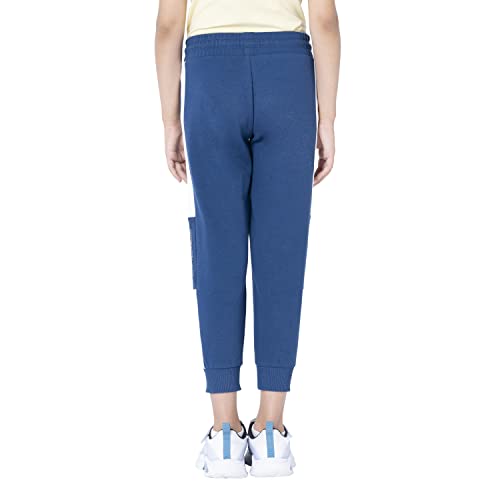 Image of Red Tape Girls' Cotton Blend Regular Fit Blue Color Block Activewear Jogger Pants