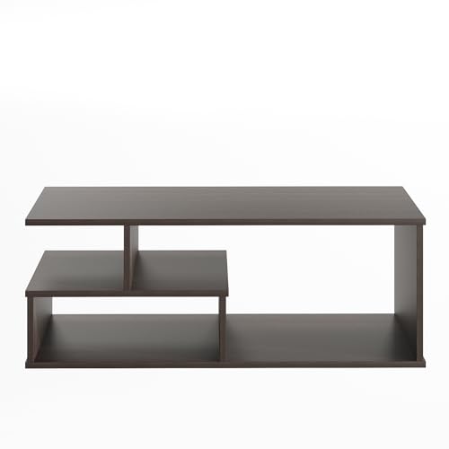 Image of FURNEASER Witely Coffee Table Modern Centre Table with Storage Shelves, Teapoy, Centerpiece Tea & Coffee Table for Living Room, Engineered Wood, Matte Finish, Wenge and White, 90x50x35 cm