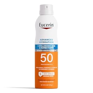 Eucerin Advanced Hydration SPF 50 Sunscreen Spray, Lightweight Spray Sunscreen with Hyaluronic Acid and Humectants, Hypoallergenic, Fragrance and Alcohol Free, 6 Oz Bottle