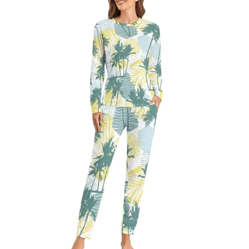 Pyjama femme Arbre Vert en maille douce avec t-shirt manches longues et pantalon