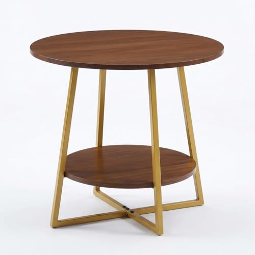 Image of Al Hama Rustic Farmhouse End Table Modern 2 Tier Sofa Side Bedside Table, Metal Frame Nightstand, Multipurpose Living Room Bedroom Coffee Table Golden Brown