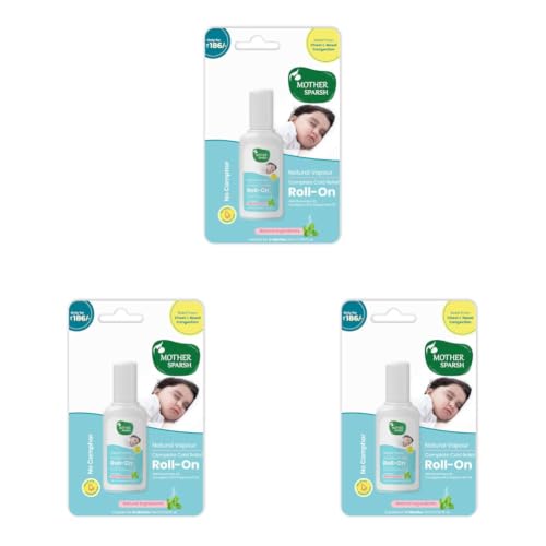 Image of Mother Sparsh Natural Vapour Complete Cold Relief Roll-On for Babies-15ml | With Thymol Crystal, Eucalyptus Oil & Peppermint Oil for Cold & Cough | 100% Natural | Relieves Chest Congestion (Pack of 3)