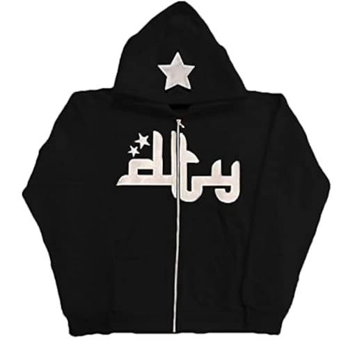 GAI Y2K Full Zip Up Hoodie Women Men Skeleton Skull Gothic Grunge Oversized Aesthetic Sweatshirts Emo Alt Jacket Clothes (L,2-Black)